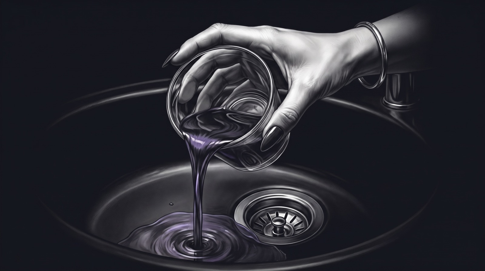 Leftover color poured toward a salon sink drain